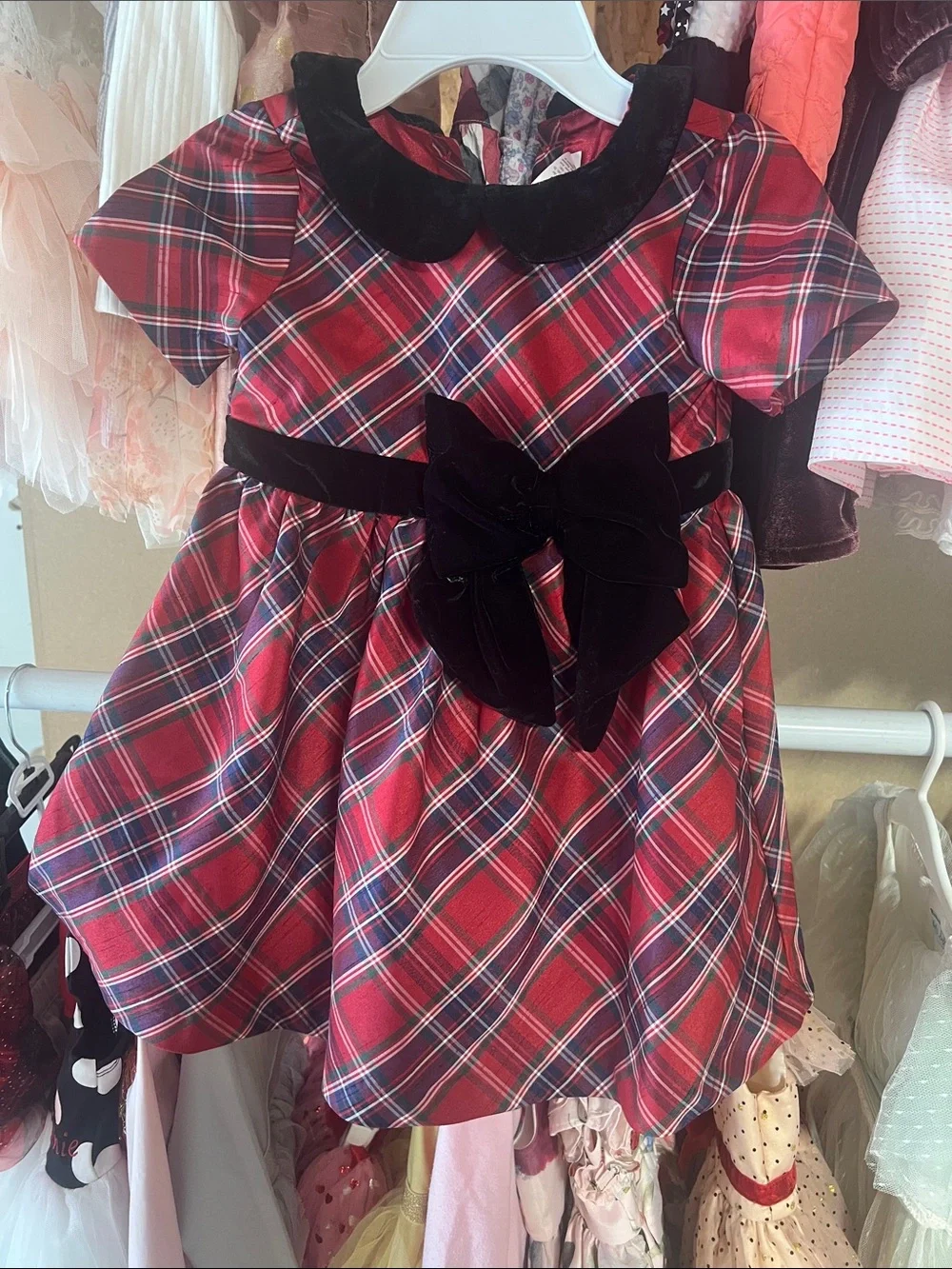 Gymboree Red Plaid Dress with Black Velvet Bow